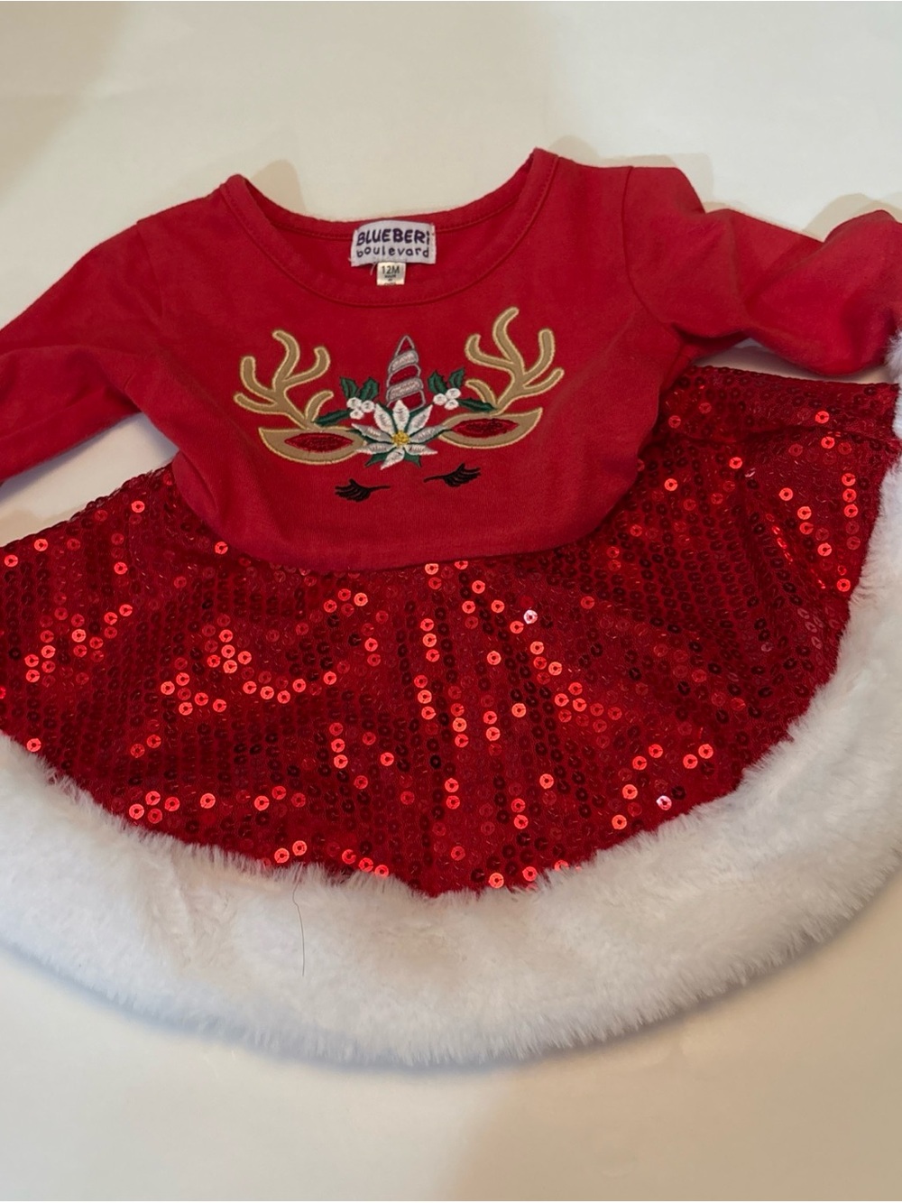 Blueberi Boulevard Girls Christmas Holiday Reindeer Sequin Dress Size 12 months